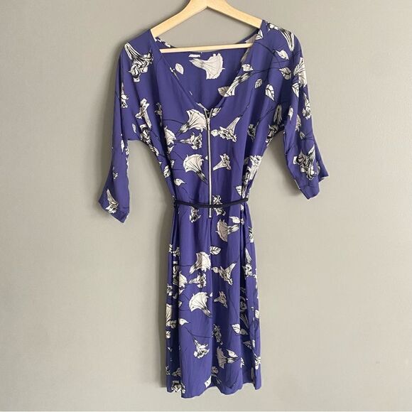Aritzia T.Babaton Blue Floral Silk Crepe Business Casual Work Dress Size XS - Picture 2 of 6